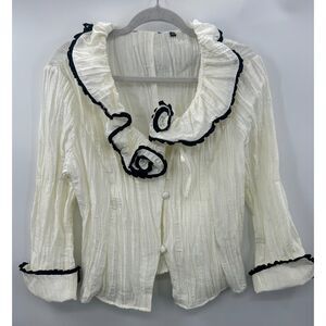 Susan Dong Crinkle Off White Structure Blouse Taffeta Ruffle Party Evening M